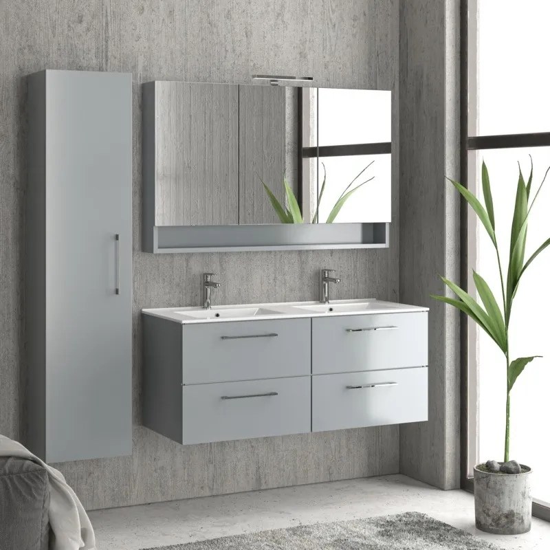 Mobile bagno da 120cm con doppio lavabo e 4 cassetti EL-120L - KAMALU