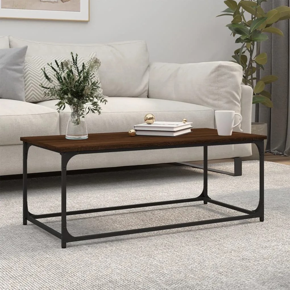 Tavolino Rovere Marrone 102x50x40 Cm Legno Multistrato E Ferro /