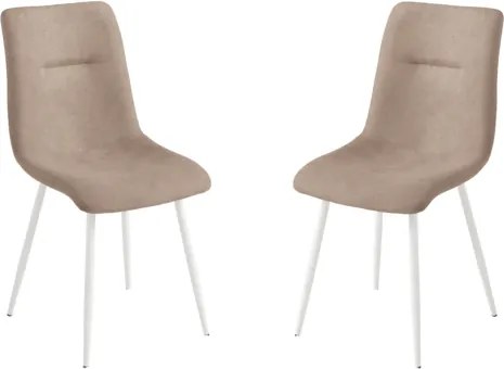 Sedia da pranzo in tessuto Tortora gambe metallo Bianco - MANDY 2 sedie