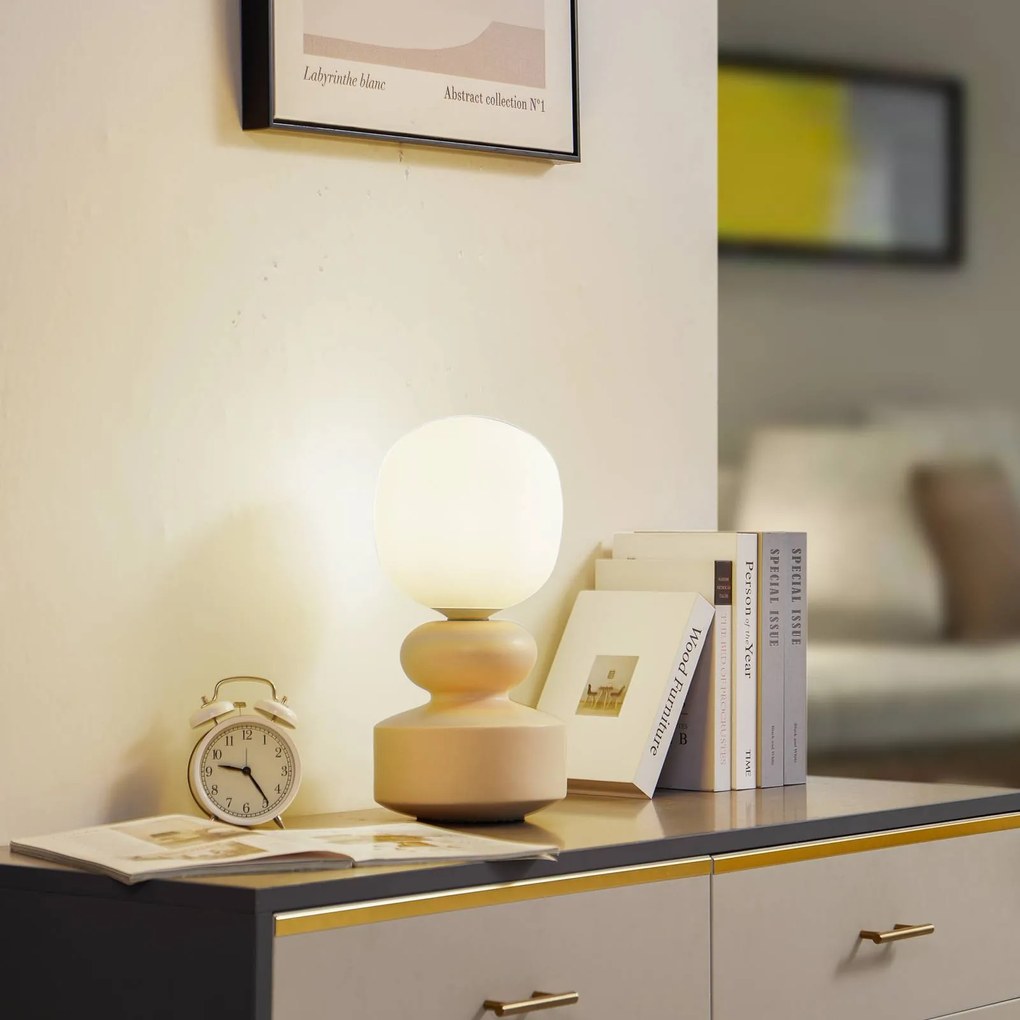 Lucande lampada da tavolo Fidelo, bianco/giallo, 38 cm, vetro, ceramica
