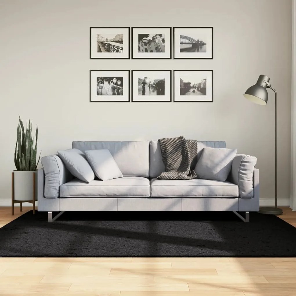 Tappeto Shaggy Pamplona A Pelo Lungo Moderno Nero 140x200 Cm /