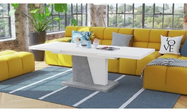 Tavolino pieghevole da caffè/pranzo con piano sollevabile NINO bianco/grigio calcestruzzo