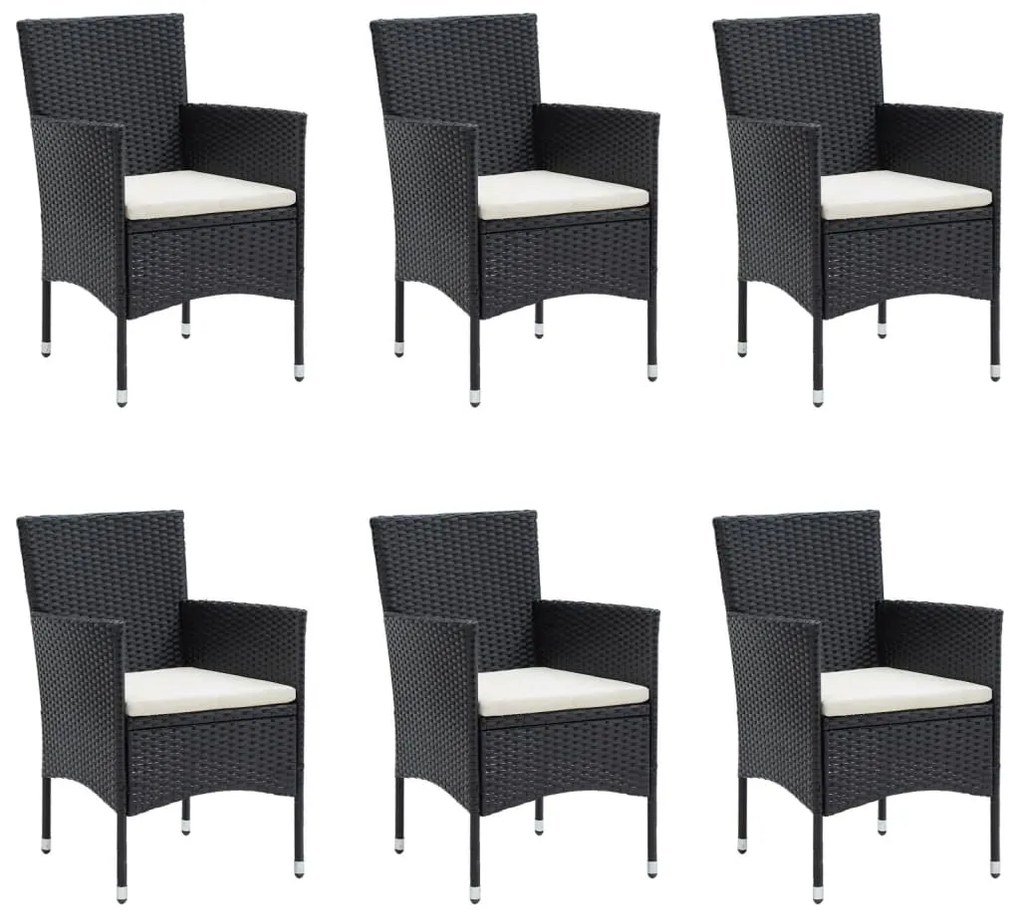 Set da pranzo da giardino 7 pz con cuscini nero