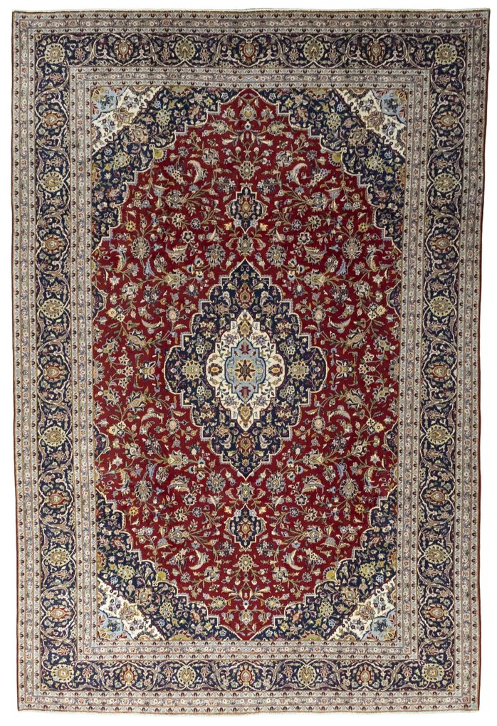 Kashan Tappeto 370 x 250 Rosso (Iran) Annodato A Mano