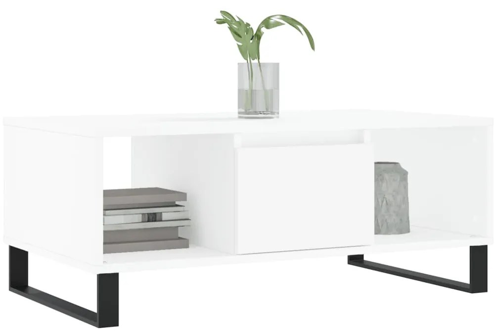 Tavolino da salotto bianco 90x50x36,5 cm in legno multistrato