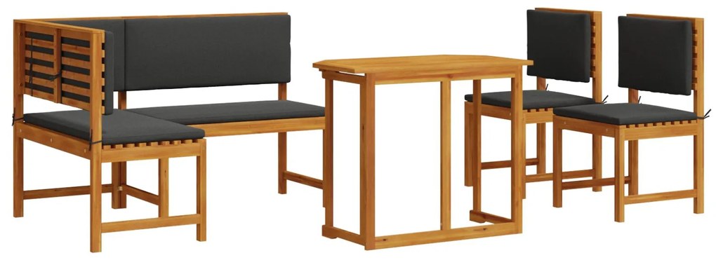 Set da giardino in 4 pezzi con cuscini in legno massello di acacia