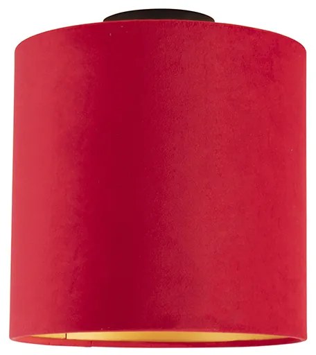 Plafoniera con paralume in velluto rosso con oro 25 cm - Combi nero