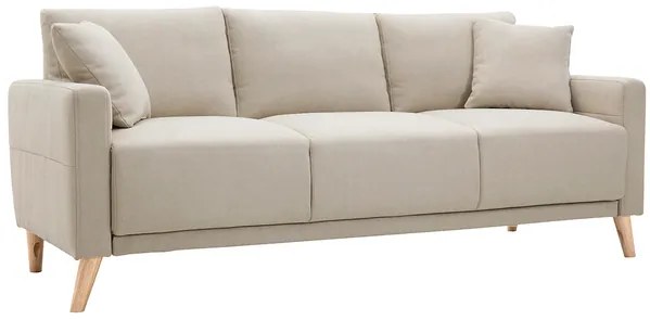 Divano 3 posti in tessuto beige e base legno chiaro MUNIK