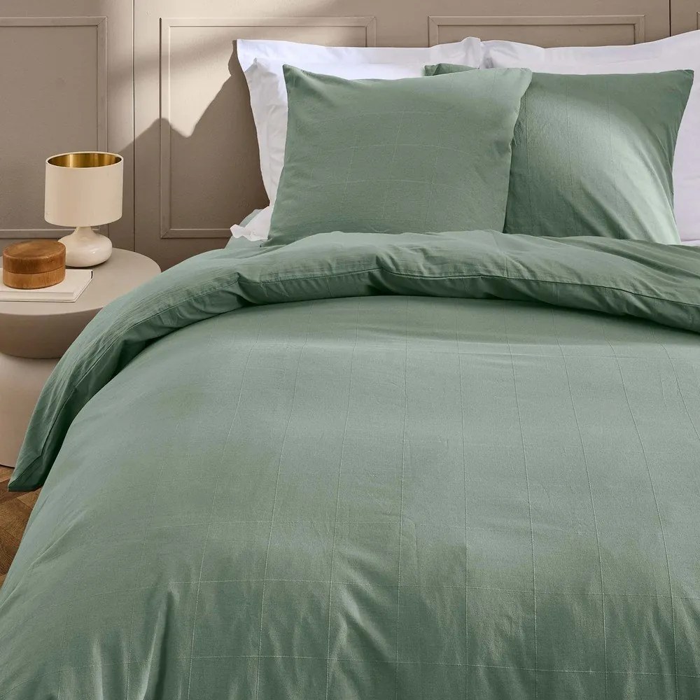 Set copripiumino e federa verde per letto matrimoniale ed esteso 240x220 cm Linella – douceur d'intérieur