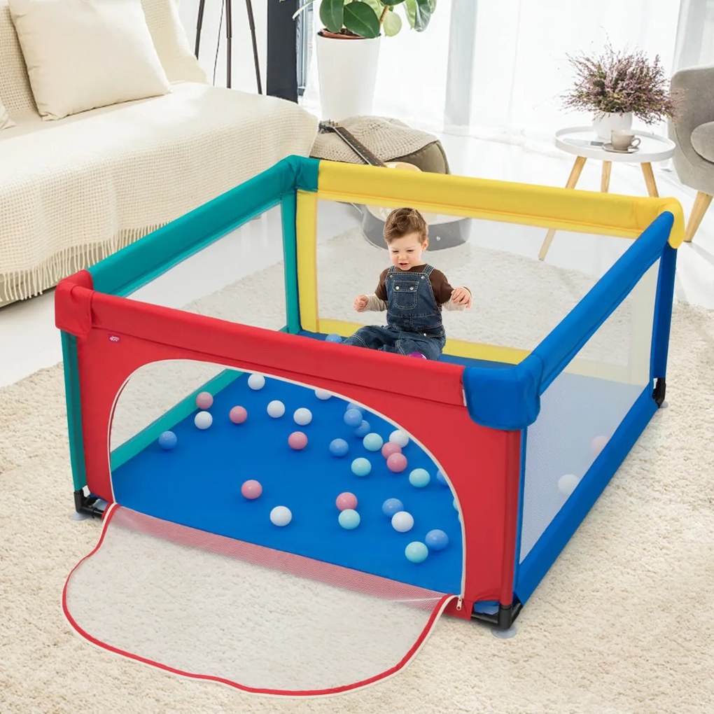 Costway Box per bambini con pareti a rete traspirante, Centro attività con cancelli di sicurezza 126x126x68cm