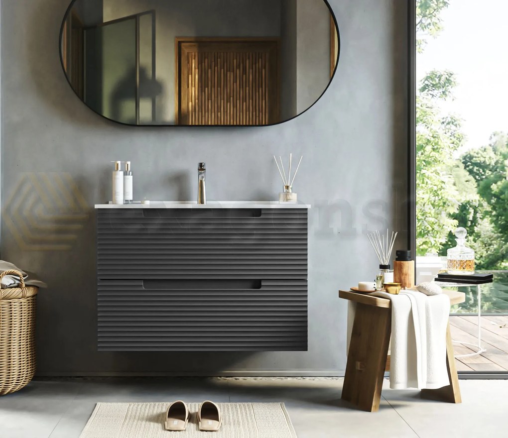 Mobile bagno dark grey 80x45 Mango due cassetti maniglia incassata con lavabo in ceramica lucida dark grey