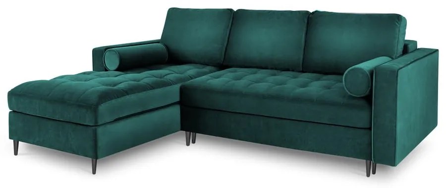Divano letto angolare in velluto verde petrolio, angolo sinistro Santo - Milo Casa