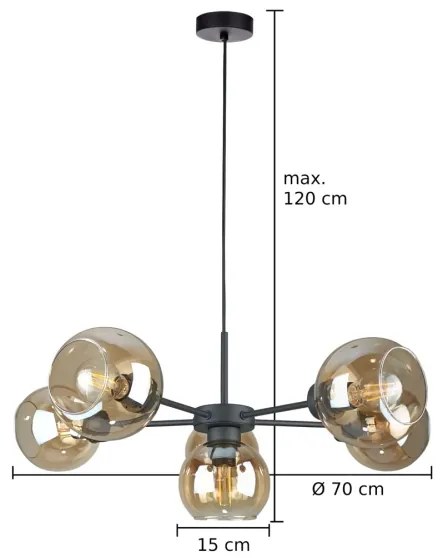 Lampadario a sospensione con filo KALIOPE 6xE27/60W/230V nero/fumé beige