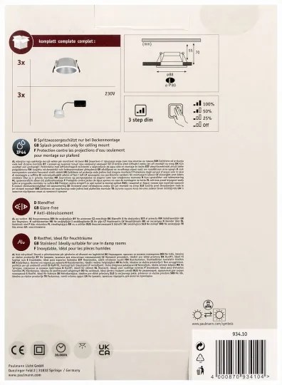 Paulmann 93410 - SET 3xLED/6,5W IP44 Faretto bagno dimmerabile COLE 230V