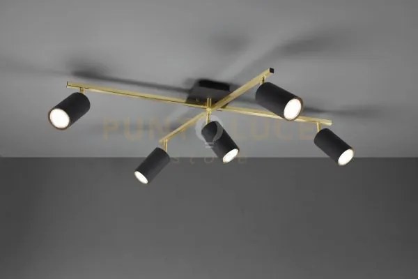Marley plafoniera 2 barre orientabili oro con 5 spots cilindri nero...