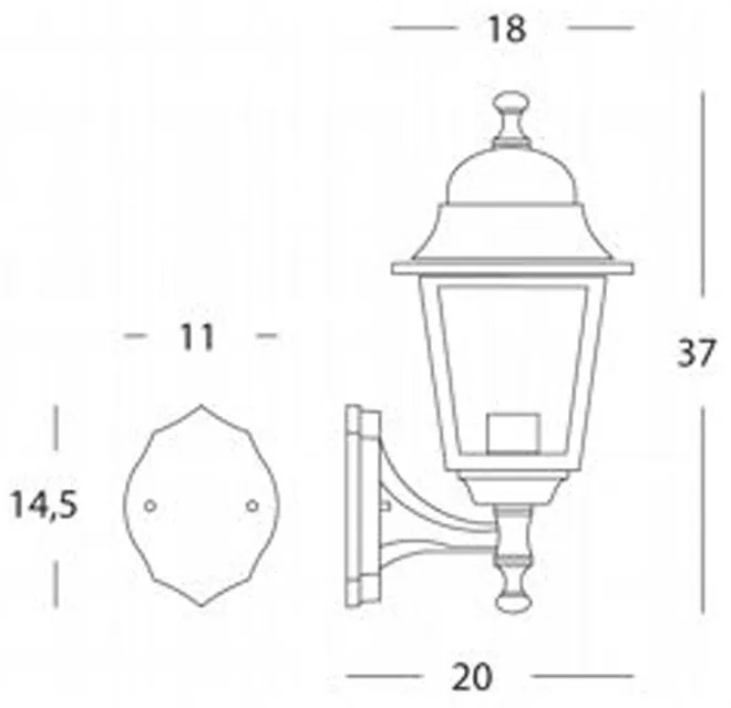 Applique Piccola In Alto Esterno Old Alluminio E Vetro Bianco E Arg. 1 Luce E27