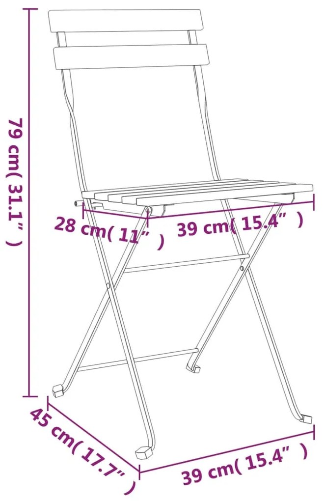 Set Bistrò Pieghevole 7pz in Legno Massello di Acacia e Acciaio