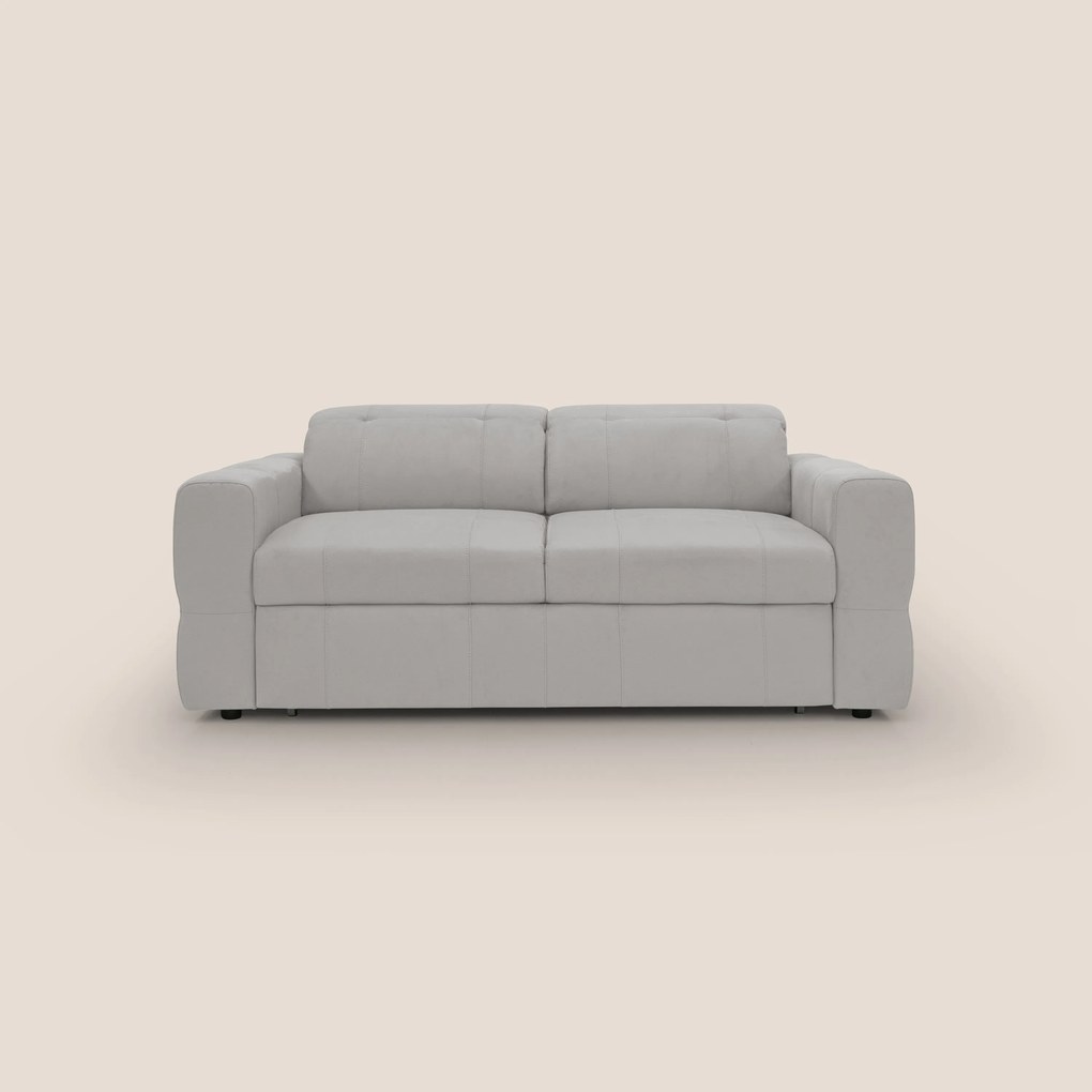 Kronos Divano con pouf estraibile poggiapiedi e poggiatesta reclinabili in morbida microfibra impermeabile T11 grigio chiaro