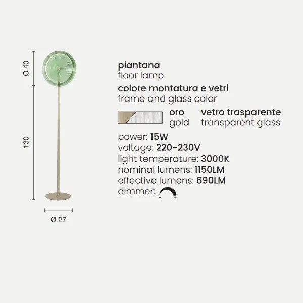 Piantana a LED JOKEY in metallo e vetro decorato Trasparente H170 cm