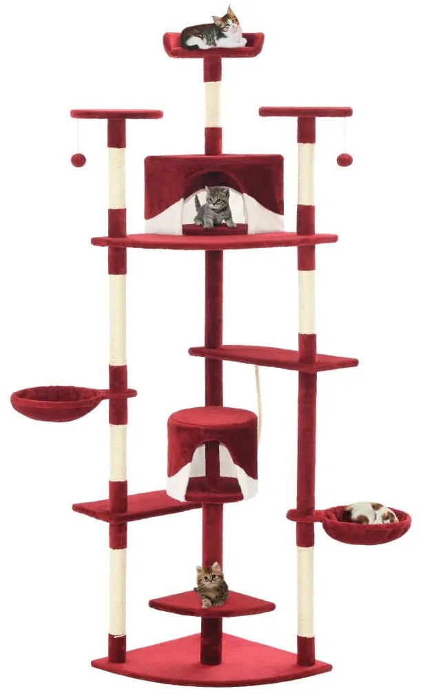 Albero Per Gatti E Tiragraffi İn Sisal 203 Cm Rosso E Bianco /