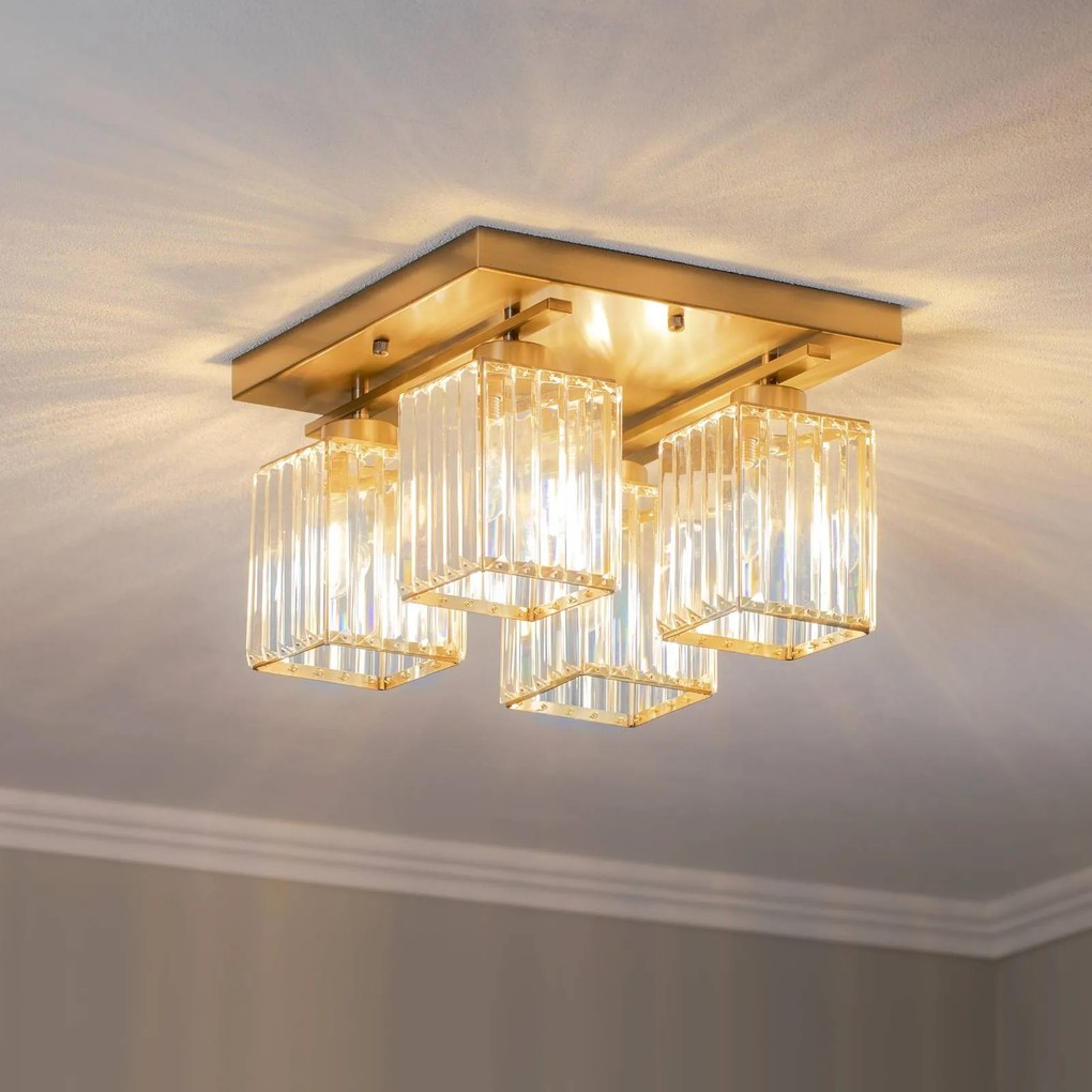 Avonni Plafoniera AV-1795-4E a 4 luci quadrata, oro antico