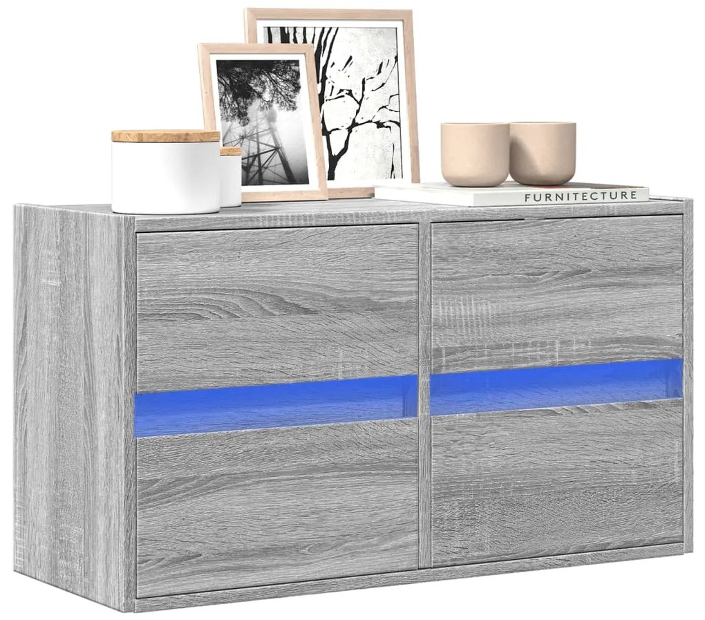 Mobile Tv A Parete Con Luci Led Grigio Sonoma 80x31x45 Cm /