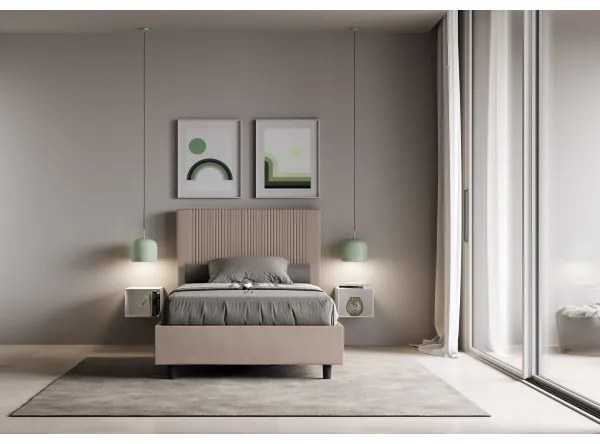 Letto matrimoniale francese con rete imbottito 140x210 similpelle tortora Goya