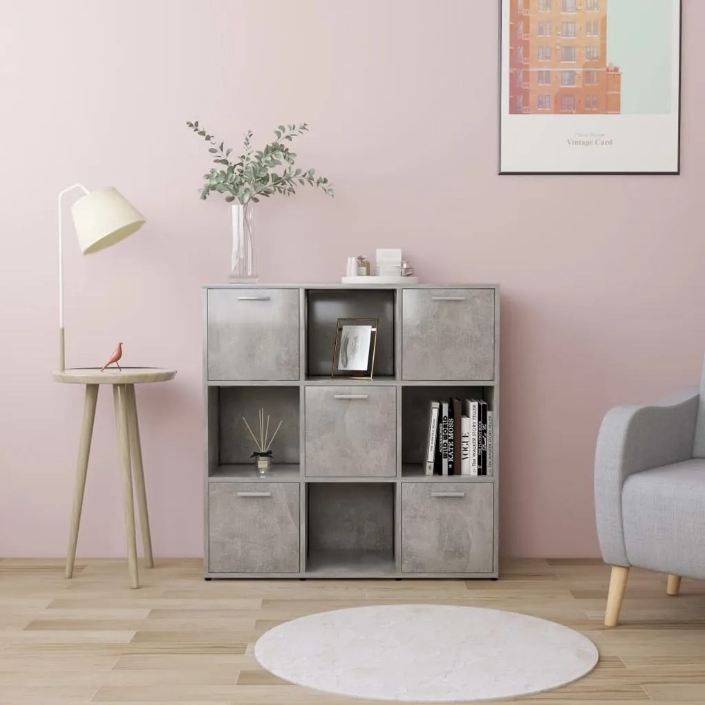 Libreria Grigio Cemento 90x30x90 Cm İn Legno Multistrato /