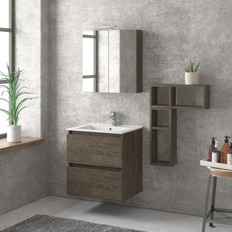 Mobile bagno sospeso 60 cm con lavabo integrato e 2 cassetti TOD-60L - KAMALU