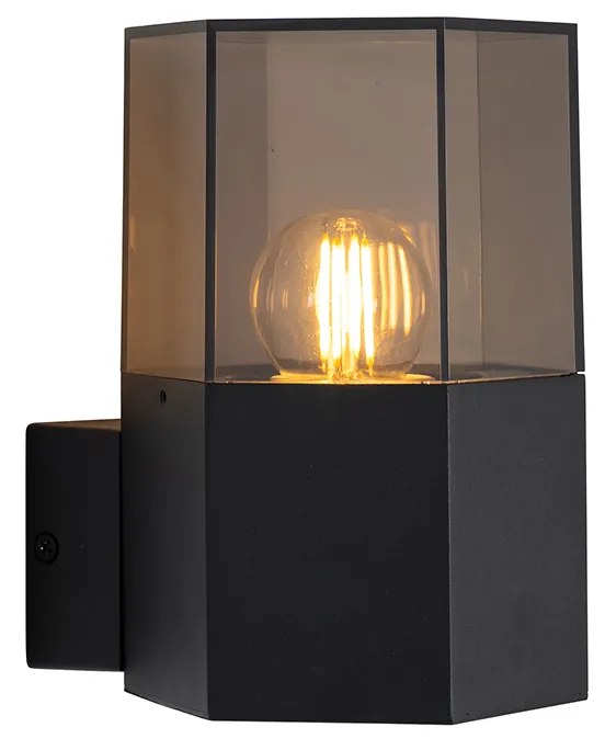 Lampada da parete per esterni nera con vetro fumé esagonale IP44 - Denmark