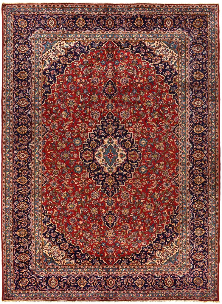 Kashan Tappeto 390x290 Rosso (Iran) Annodato A Mano