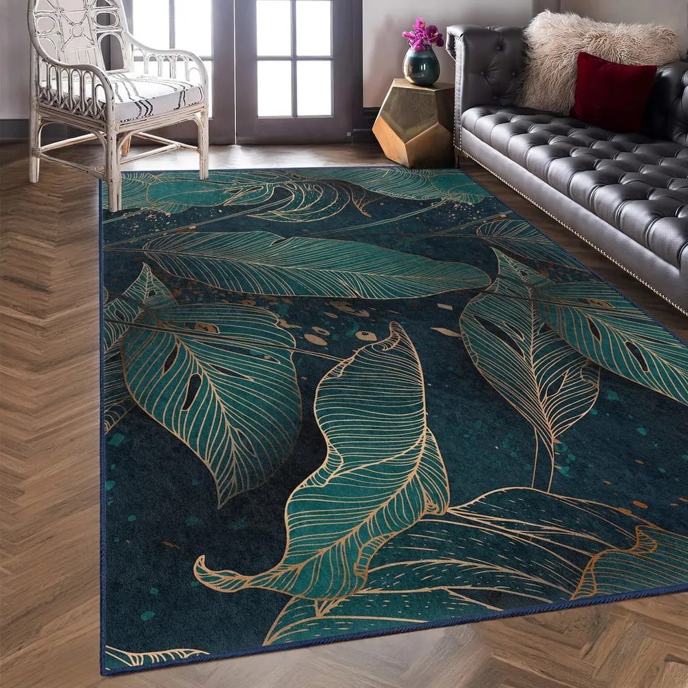 Tappeto color petrolio lavabile 80x150 cm Midnight Jungle – Mila Home