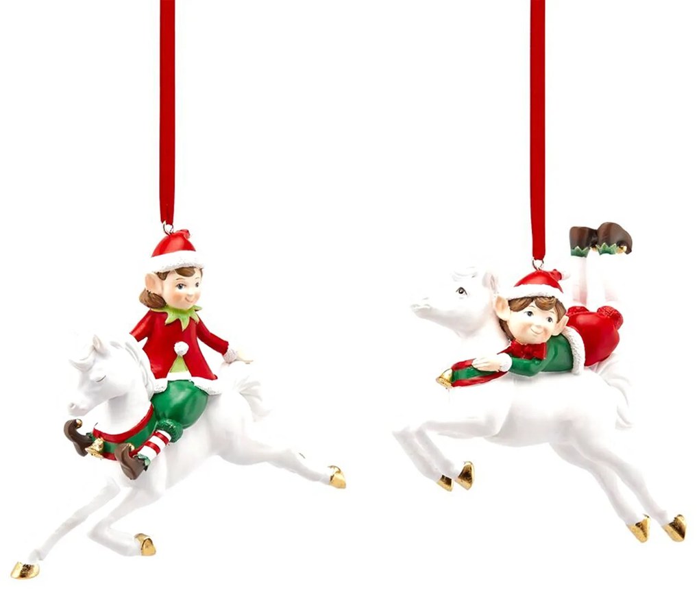 Elfo con cavallo addobbo per albero 11 cm assortito