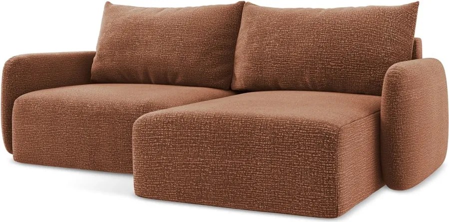 Divano angolare color mattone allungabile/con contenitore (con penisola a destra) Kalena – Makamii