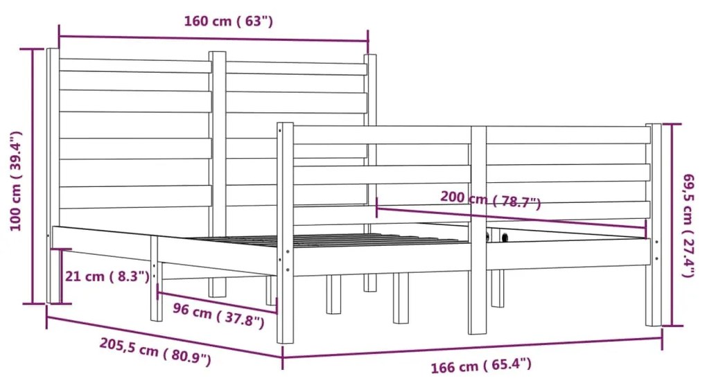 Giroletto in Legno Massello di Pino 160x200 cm Miele