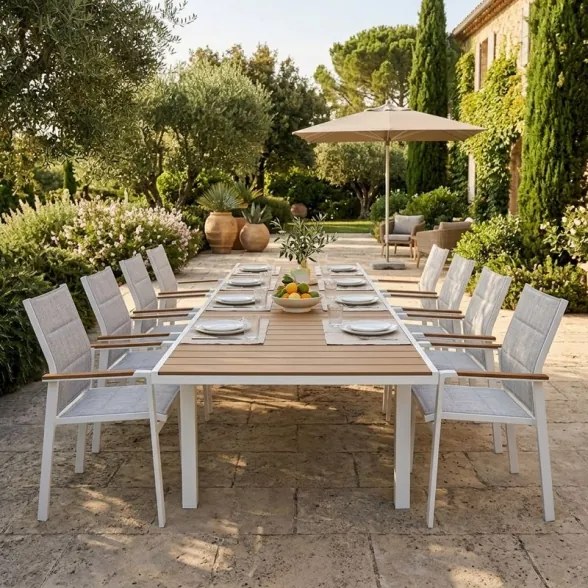 Tavolo In Alluminio Allungabile Effetto Legno 90x160-240 Cm Bianco