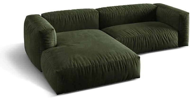 Divano angolare componibile verde (con penisola a sinistra/con chaise lounge) con rivestimento in velluto Martina – Micadoni
