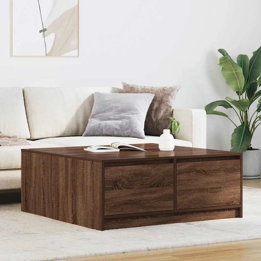 Tavolino Da Salotto Con Cassetti Rovere Marrone 100x100x40 Cm /