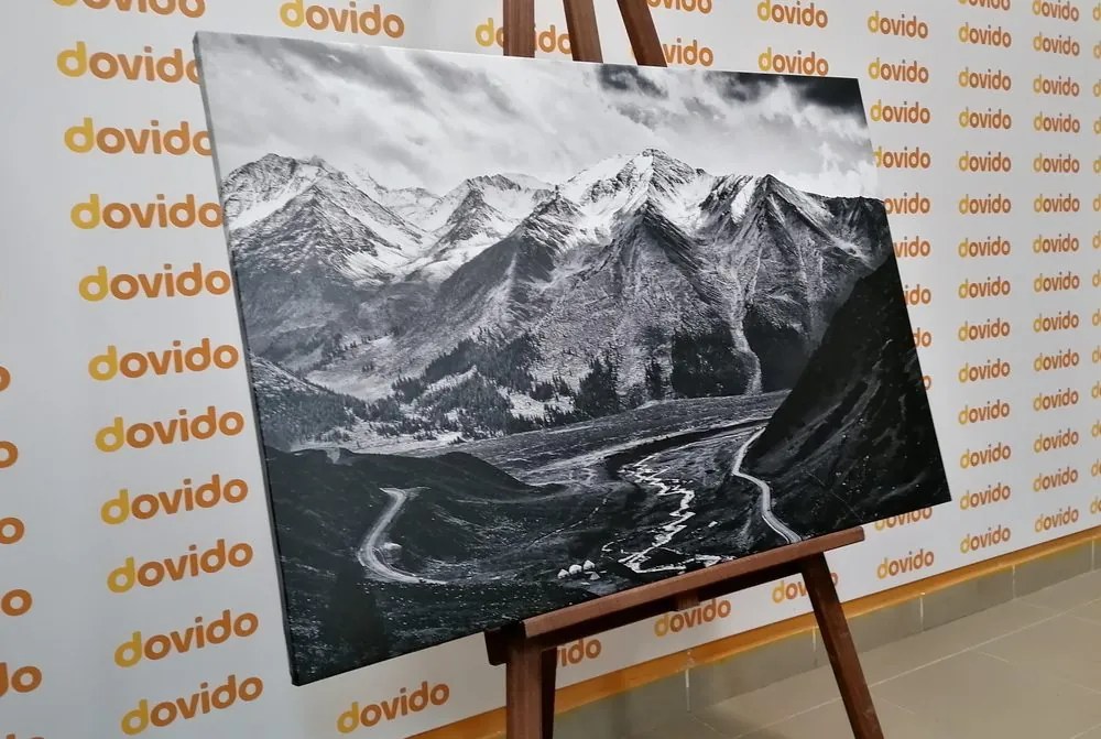 Quadro su tela – Panorama montano magnifico in bianco e nero