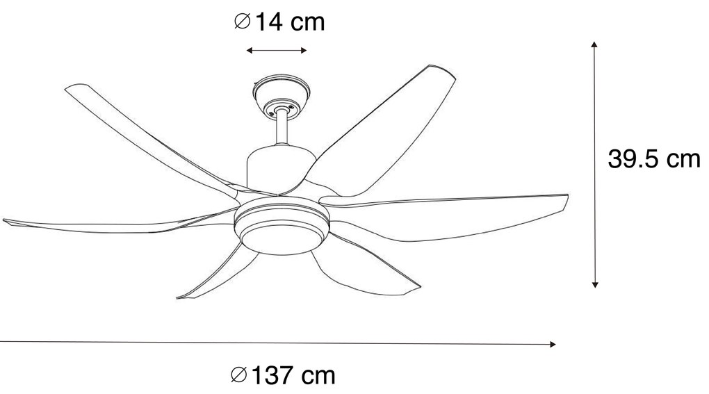 Ventilatore da soffitto bianco 137 cm con LED dimmerabile e telecomando - Tak
