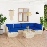 Set Divani da Giardino su Pallet 7 pz con Cuscini Legno Abete 3063598