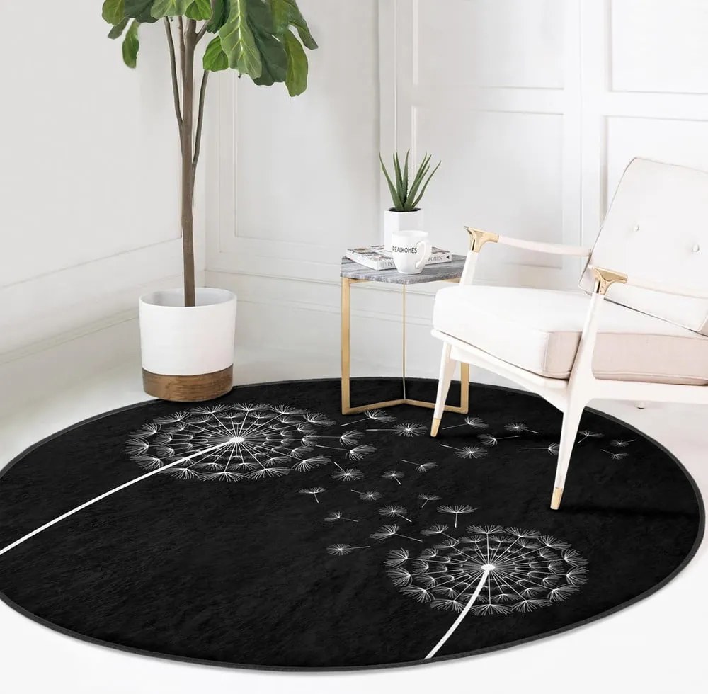 Tappeto rotondo nero lavabile adatto a robot aspirapolvere ø 80 cm Comfort - Mila Home