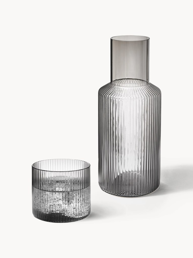 Set caraffa piccola e bicchiere in vetro soffiato Ripple, set da 2