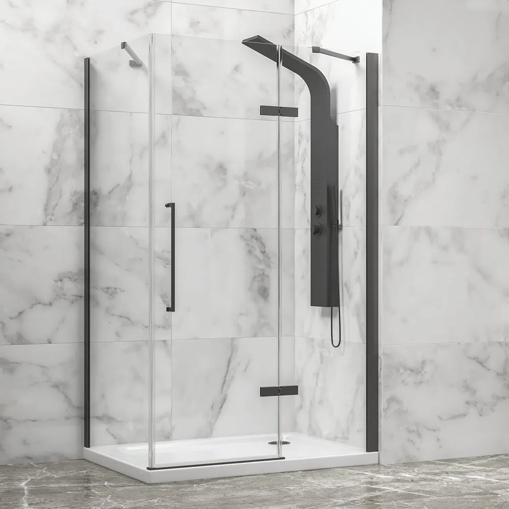Box doccia 70x80 telaio gun metal porta battente 80 laterale fisso 70cm | KT5000GM - KAMALU