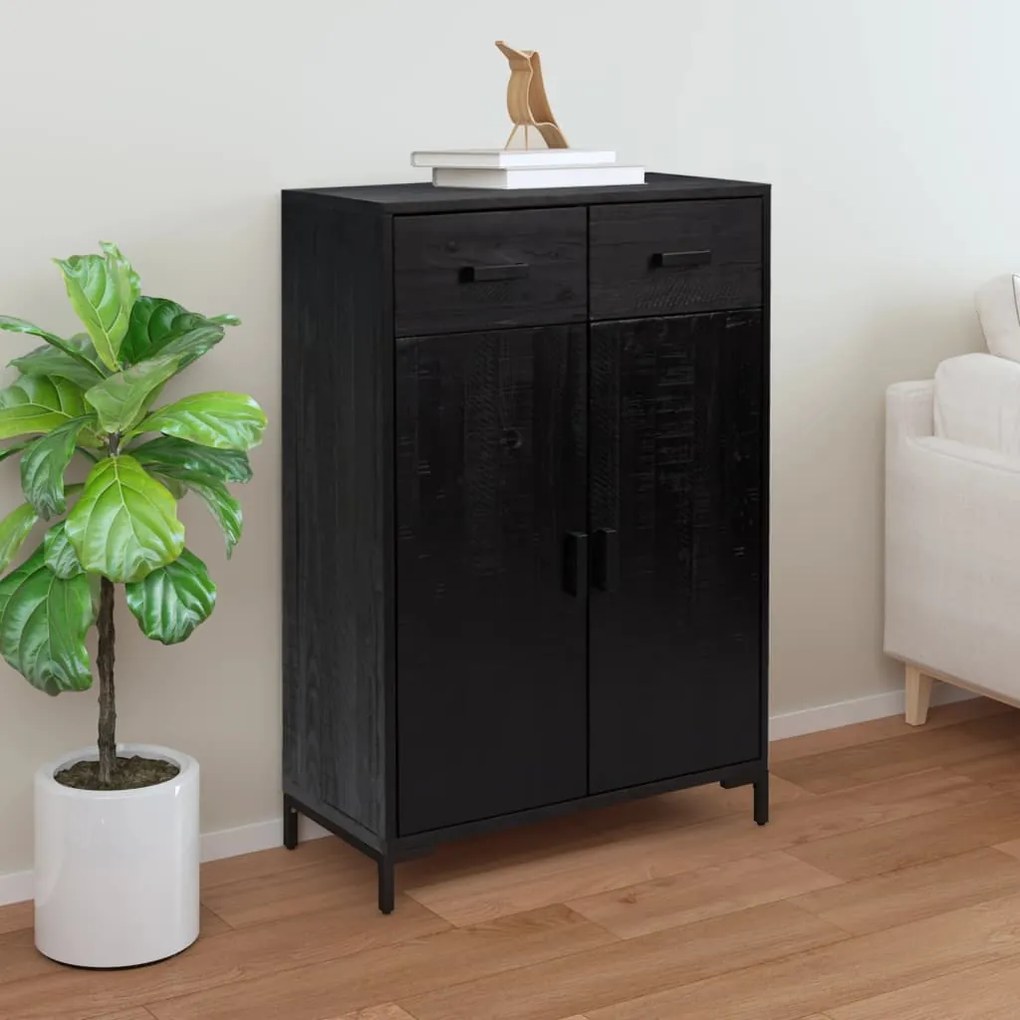 Scarpiera Nera 75x40x110 Cm İn Legno Massello Di Pino /