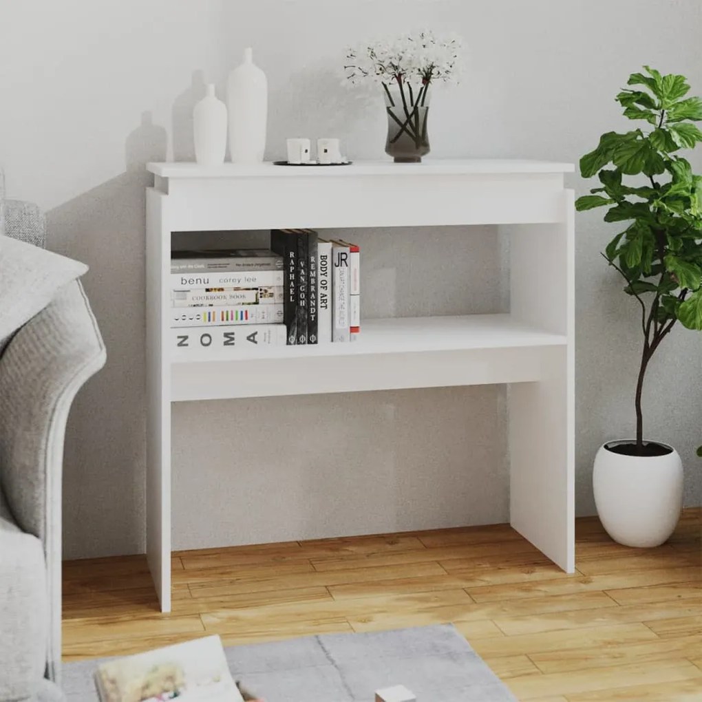 Tavolino Consolle Bianco 80x30x80 Cm İn Legno Multistrato /