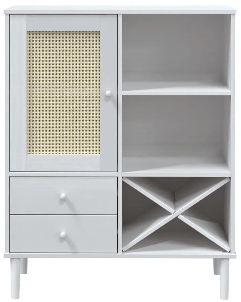 Credenza senja aspetto rattan bianco 90x40x112cm massello pino