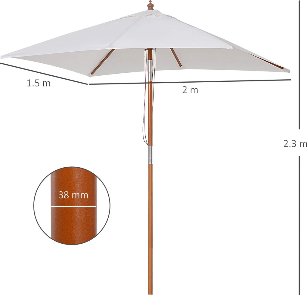 Ombrellone da Giardino 2x1,5 m Palo Ø38 mm in Legno Beige...