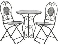 Set tavolo rotondo e sedie giardino in ferro grigio