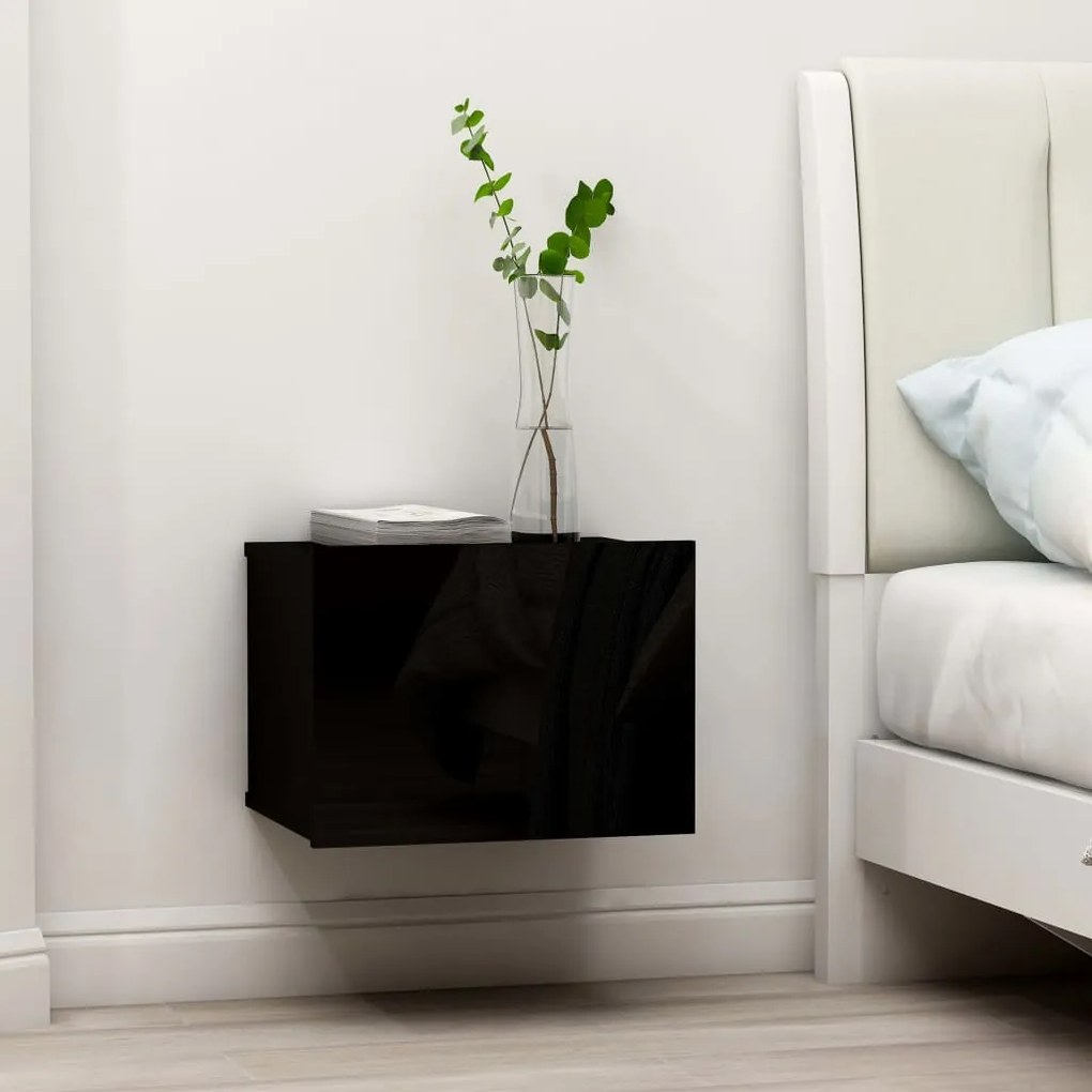 Comodino Nero 40x30x30 Cm İn Legno Multistrato /